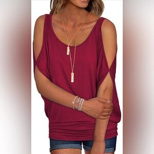 Womens Summer Cold Shoulder Tops Casual Scoop Neck Loose Fit T Shirt